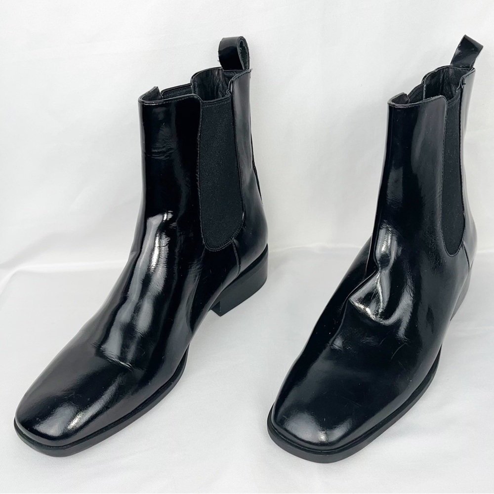 Jeffrey Campbell Emrys Black Patent Leather Square Toe Chelsea Boots Sz7 NWOB - Picture 4 of 16